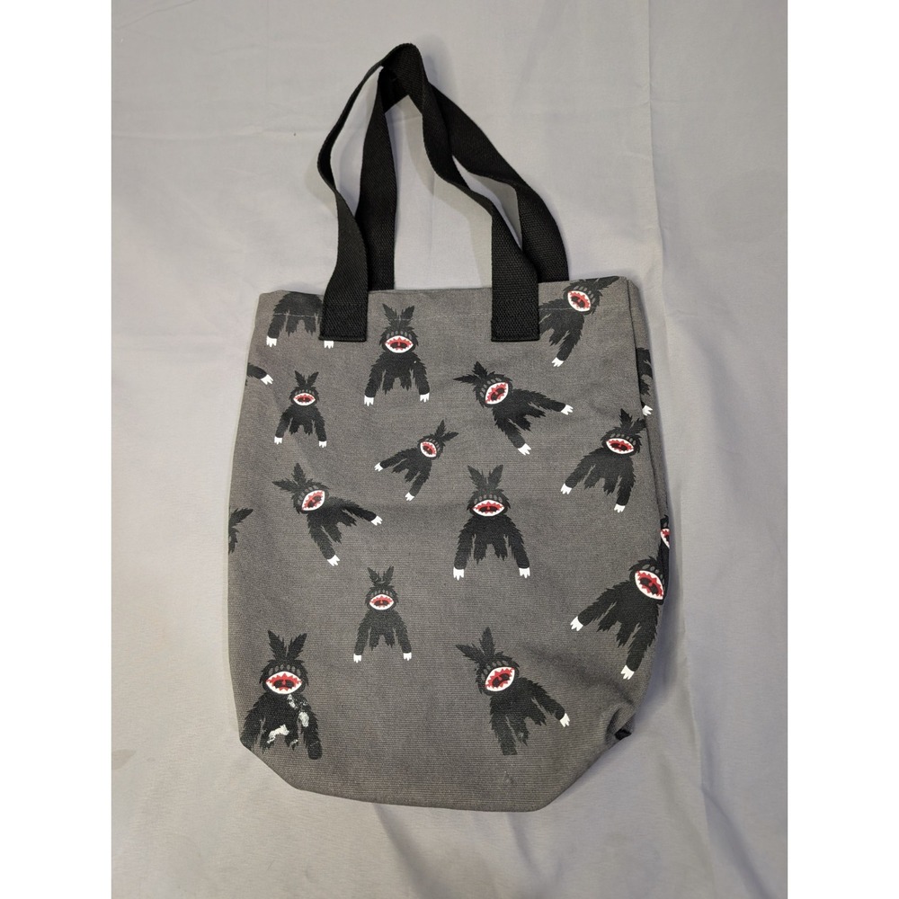 Canvas Tote Bag Gray Black Monster‎ Print Reusable Shopping Book Bag 14X13